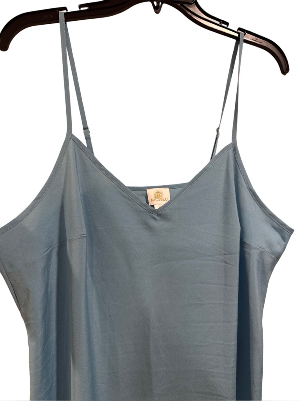 Nicoblu Dusty Blue V-Neck Maxi Slip Dress Spaghetti Adjustable Straps 16/2x Euc — image 4 of 8